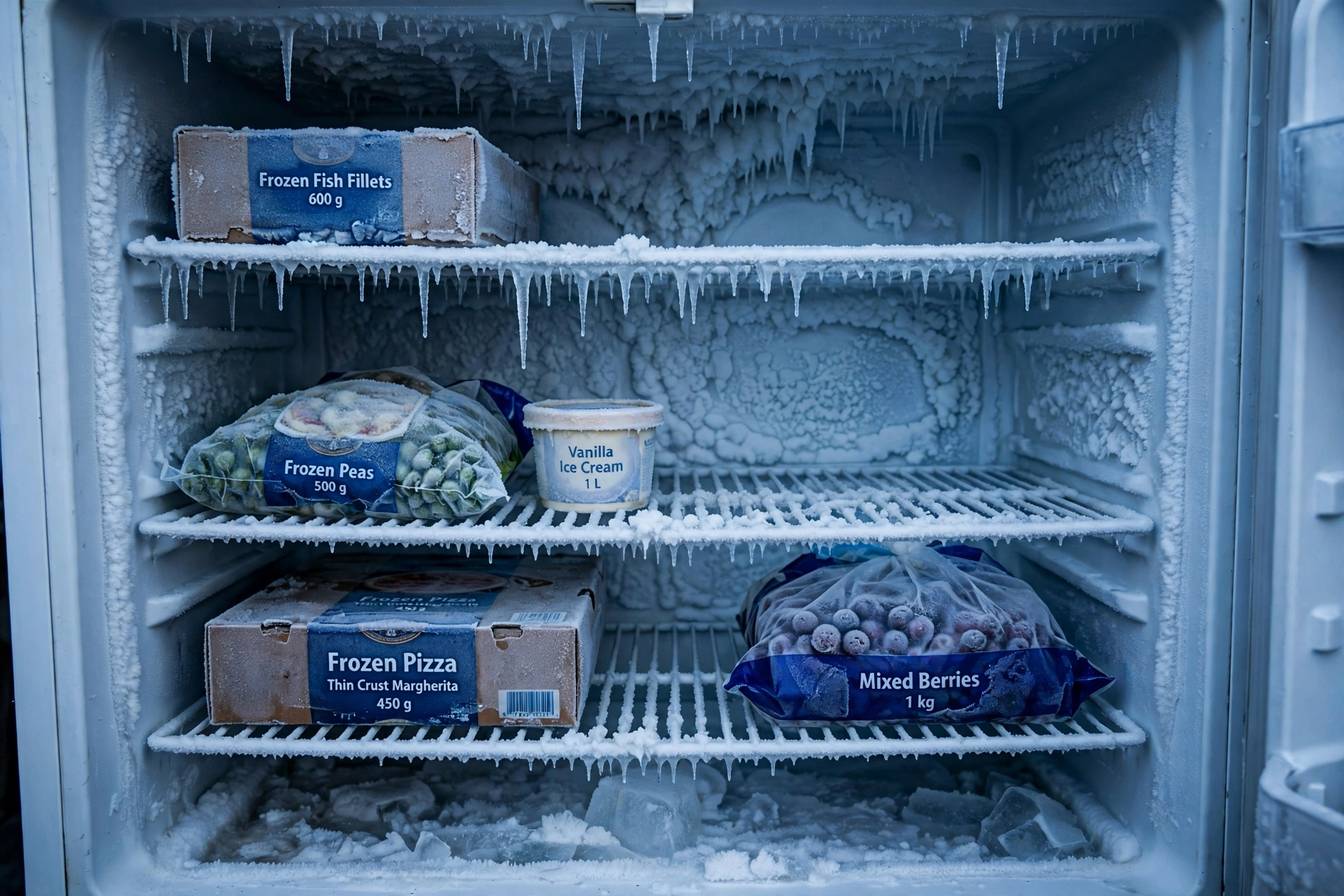 Freezer compartment with frost buildup
